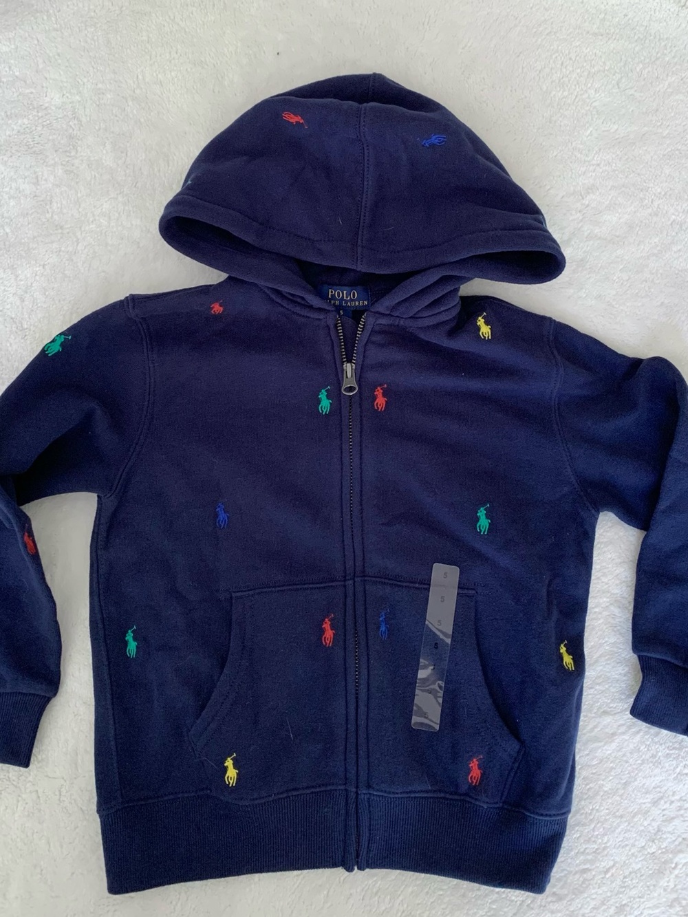 NWT Polo by Ralph Lauren Kids Navy Zip Hoodie with Multicolor Pony Embroidery